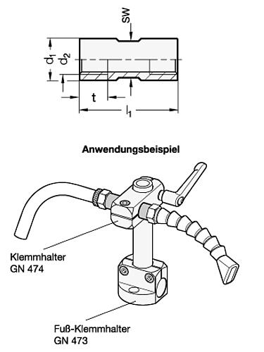 Ganter 480.8-D10-M5 Edelstahl Gewindeadapter - GN 480-8 Edelstahl Gewindeadapter-Skizze