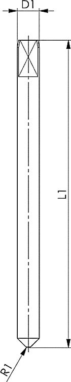 AMF 1590MSLN-90R03 Ex00 Markiernadel, Nadel: MSLN-90R03 Ex00, L1: 42 mm, D1: 3 mm, R1: 0,3 mm - LE 1590MSLN Ex00 Markiernadel -Skizze