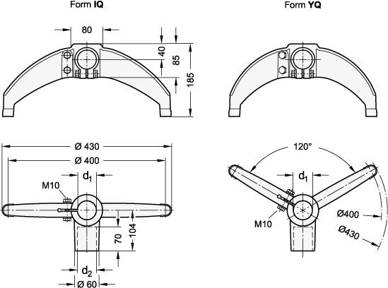 Ganter 6470-IQ-B42,4-B42,4  Stützfüße, Kunststoff, für Querverbindung, Bohrung d1: B 42,4, Bohrung d2: B 42,4, Form: IQ - gerade für Querverbindung - GN 6470 Stuetzfuesse - Kunststoff - fuer Querverbindung - Massblatt