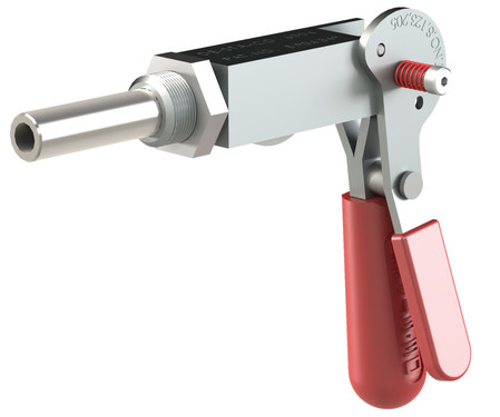 DESTACO 6024 Schubstangenspanner mit rotem Griff, Haltekraft 9340N, Hub 19mm, Gewinde 3/8-16, Stahl - DESTACO 6024-MMR Schubstangenspanner Einbau Haltekraft 9340 - Hub 19mm