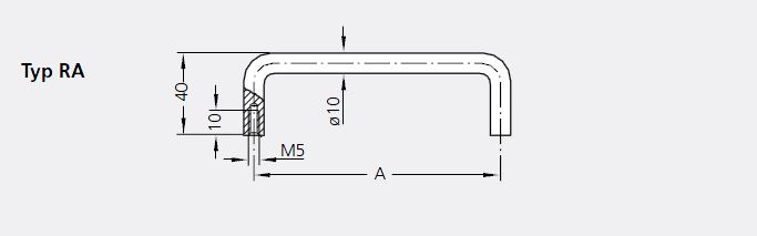 Leschhorn RA-10.250.9002   " Clean Line " gerade Alu-Bügelgriffe A 250,  grauweiß pulverbeschichtet - Leschhorn RA -Clean Line- Buegelgriffe Aluminium RA Zeichnung