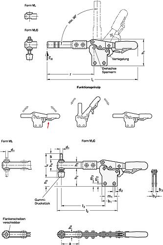 Ganter 820.3-130-UL Schnellspanner, Spannhebel horizontal, mit Verriegelung, mit waagrechtem Fuß, mit verlängertem Spannarm - GN 820-3 Schnellspanner - Spannhebel horizontal - mit Verriegelung