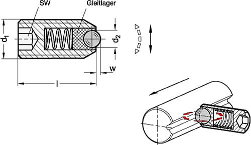 Ganter 615.9-M10-K Federnde Druckstücke, Kugel gleitgelagert, mit Innensechskant, Stahl - GN 615-9 Federnde Druckstuecke - Kugel gleitgelagert - mit Innensechskant - Stahl-Abbildung