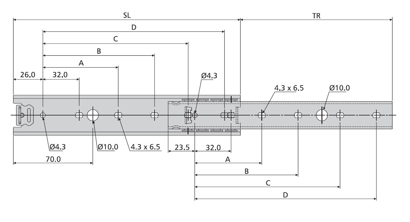 Accuride DS2028-0030 Edelstahl Teleskopschienen 75% Teilauszug, 9,5x35,34, SL 300, TR 209, 65kg - 2028 Accuride Teleskopschiene Edelstahl technische