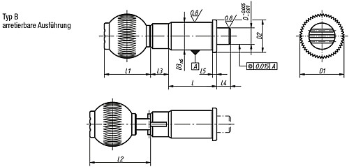 Norelem 03186-110 PRÄZISIONS ARRETIERBOLZEN D=10, ZYL. AUFNAHME, TYP B - Norelem 03186-B Praezisions Arretierbolzen mit zylindrischer Aufnahme Typ B