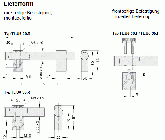 Leschhorn TL.U6-30.F350.37   Griff Ø 30 mm frontseitige Montage A 350,  Schenkel natur / Rohr Edelstahl Technical Line - Leschhorn TL-U6 Edelstahlgriffe - Technical Line- Lieferform