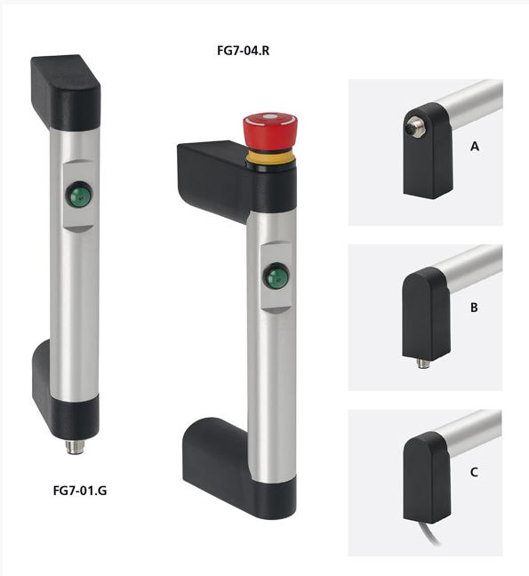 Leschhorn FG7-01.RC160.01   Funktionsgriffe Anschluß C rechts, A 160,  Griff mit 1 Taster - Leschhorn FG7 Funktionsgriffe - ein Drucktaster - mit oder ohne Nothalt-Schalter - Anschlussoptionen ABC