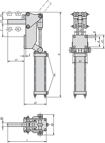 Kipp K0091.1750 PNEUMATIKSPANNER VERTIKAL, SCHWERE AUSFÜHRUNG, P=1750 daN - KIPP K0091 Pneumatikspanner vertikal schwere Ausf