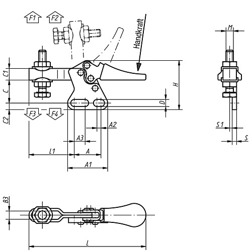 Kipp K0068.0050 MINISCHNELLSPANNER HORIZONTAL, MIT SENKRECHTEM FUSS, P=50 da - KIPP K0068 Minischnellspanner horizontal mit senk