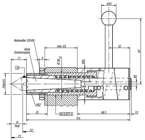 Norelem 33182-02 FEDERNDE PINOLE M. ABHEBEKURVE, - Norelem 33182 Federnde Pinole mit Abhebekurve