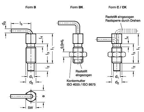 Ganter 7017-10-M16-B-ST Rastbolzen, Stahl - GN 7017 Rastbolzen - Stahl-Skizze