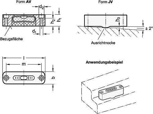 Ganter 2283-ALN-54-G-50-AV Längslibellen, zum Anschrauben - GN 2283 Laengslibellen - zum Anschrauben - Massblatt