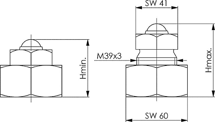 AMF 6420 Richtschraubbock mit drehbarer Kugel, Größe : 70, F max.: 30 kN, H min.: 56, H max.: 70 - LE 6420 Richtschraubbock mit drehbarer Kugel-Skizze