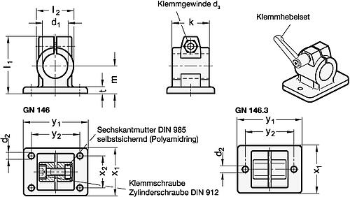 Ganter 146-B20-40-2-BL FLANSCH KLEMMVERBINDER - GN 146 Flansch Klemmverbinder - Aluminium-Skizze