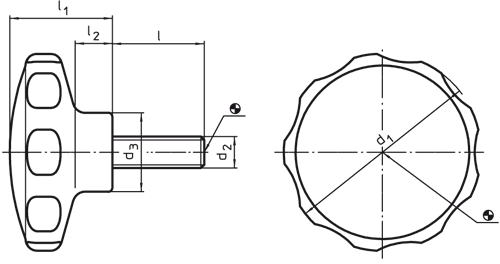 Halder 24750.0102 Sterngriffschraube Kunststoff (PA 6) Ø 30 x M 4 x 10, orange - LE 70005 Sterngriffschrauben Sterngriffschraube - Kunststoff - Durchmesser 30 x M 4 x 10 - weiss schwarz