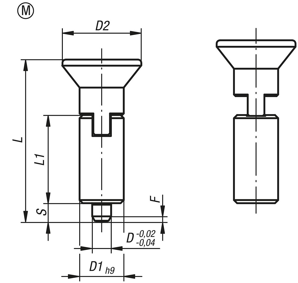 Kipp K0346.02206 ARRETIERBOLZEN GR.2 FORM M    EDELSTAHL, ARRETIERSTIFT GEH R - K0346-M Arretierbolzen ohne Bund Form M - Massblatt