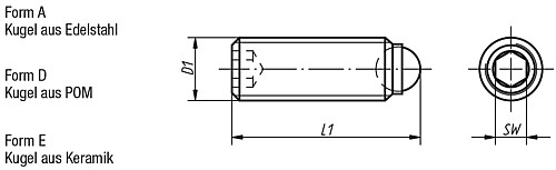 Norelem 07111-1046 KUGELDRUCKSCHRAUBE FORM A     EDELSTAHL, OHNE KOPF, D1=M4, L1=6 - Norelem 07111 Kugeldruckschrauben Edelstahl ohne Kopf mit voller Kugel
