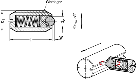 Ganter 615.10-M10-KN  Federnde Druckstücke, Edelstahl, mit Keramik-Kugel gleitgelagert, mit Schlitz, Gewinde d1: M 10, Form: KN - Edelstahl A4, normaler Federdruck, d2: 4.5 - GN 615-10 Federnde Druckstuecke -Edelstahl -Keramik-Kugel gleitgelagert -Schlitz-Massblatt