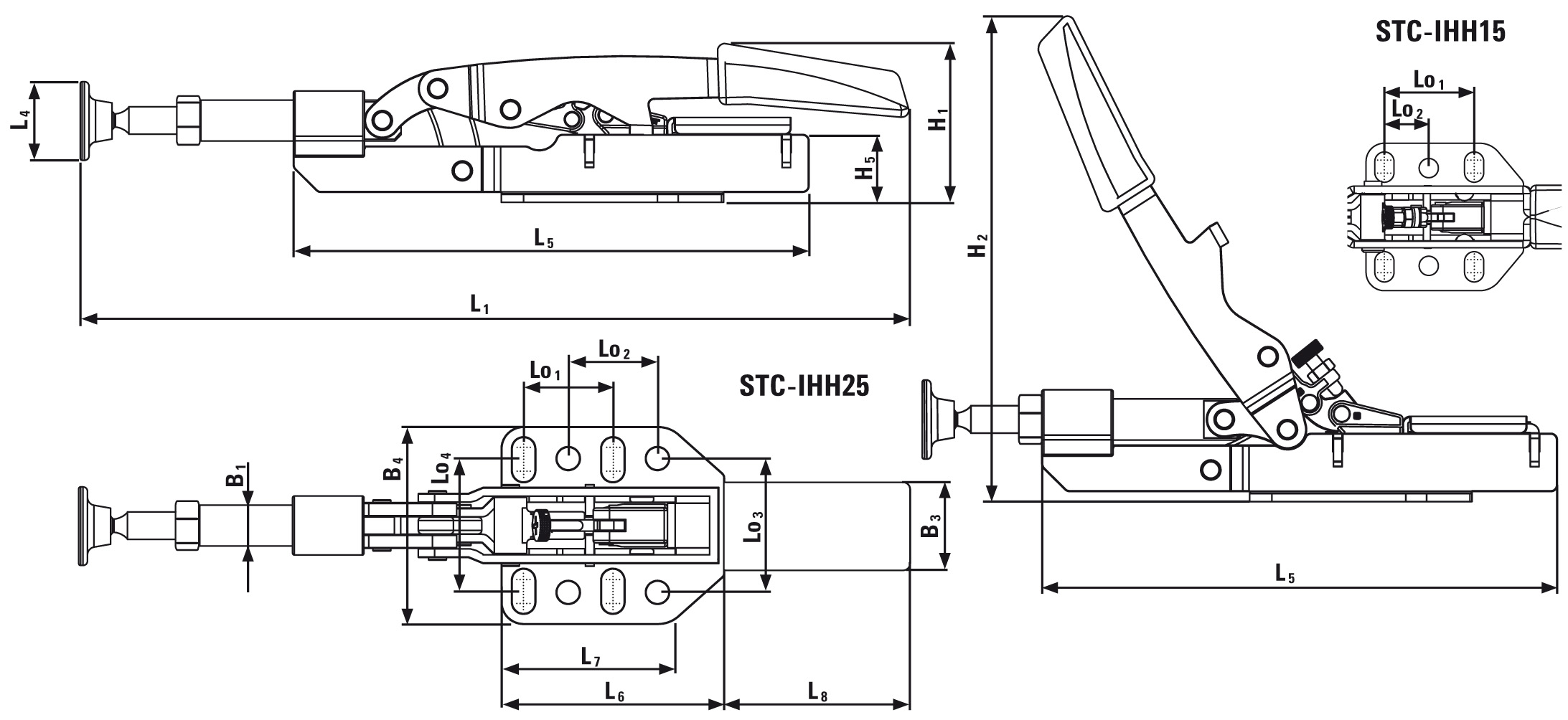Leschhorn STC-IHH25 Variable Schubstangenspanner mit waagrechter Grundplatte  2500N - STC-IHH Grafik