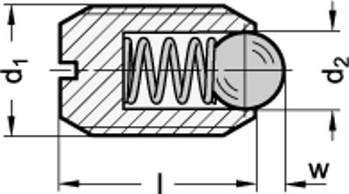 Ganter 615-M24-KSN EDELSTAHL DRUCKSTÜCK MIT KUGEL, FED.VERST. - GN 615 Federnde Druckstuecke mit Kugel - mit Schlitz - Stahl - Edelstahl-Skizze