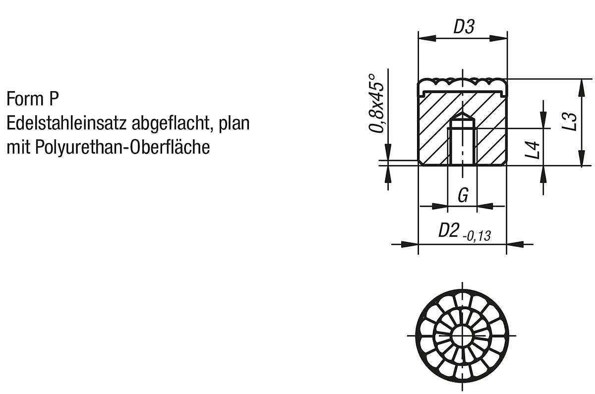 Norelem 07113-25126 EINSATZ RUND FORM P D2=25, L3=12 - NLM 07113-P Einsaetze rund Form P - Massblatt