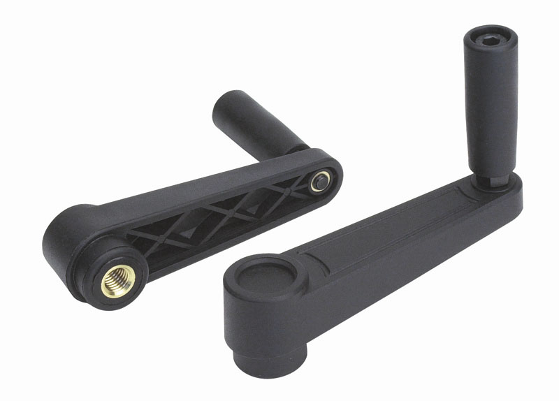 Leschhorn E215 Handkurbeln  L 138; R 110; Gewinde d1 M10; Kunststoff PA, schwarz, Gewindebuchse Messing - Boteco E215 Handkurbeln