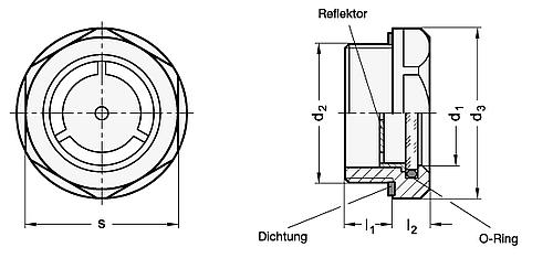 Ganter 743-11-G3/8-B ÖLSCHAUGLAS AUS ALUMINIUM, MIT NATURGLAS - GN 743-1 Oelschauglaeser - Aluminium - ESG Glas - best-Skizze