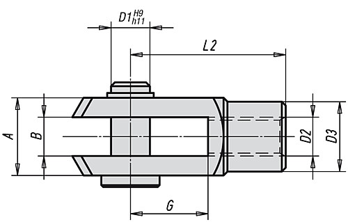 Norelem 27622-12241 GABELGELENK DIN71752 INNENGEWINDE M12, LINKSGEWINDE, G=24, D1=12, B=12, EDELSTAHL 1.4305 BLANK - Norelem 27622 Gabelgelenke Edelstahl DIN 71751