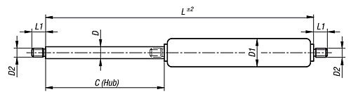 Norelem 26200-0412030X100 GASDRUCKFEDER D= 4, D1=12, Hub= 30 F1=100N              FÜLL - Norelem 26200 Gasdruckfedern