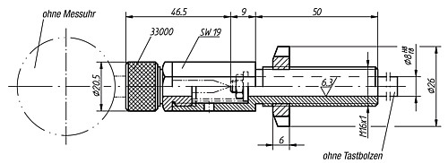 Norelem 33012-08050 MESSUHRENHALTER, KURZE AUSF. - Norelem 33012 Messuhrenhalter kurze Ausfuehrung mit Gewinde