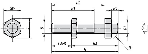 Kipp K0306.05 VERSTELLBARER AUFLAGEBOLZEN M5, MIT GEGENMUTTER - KIPP K0306 Verstellbare Auflagebolzen mit Gegenmutter