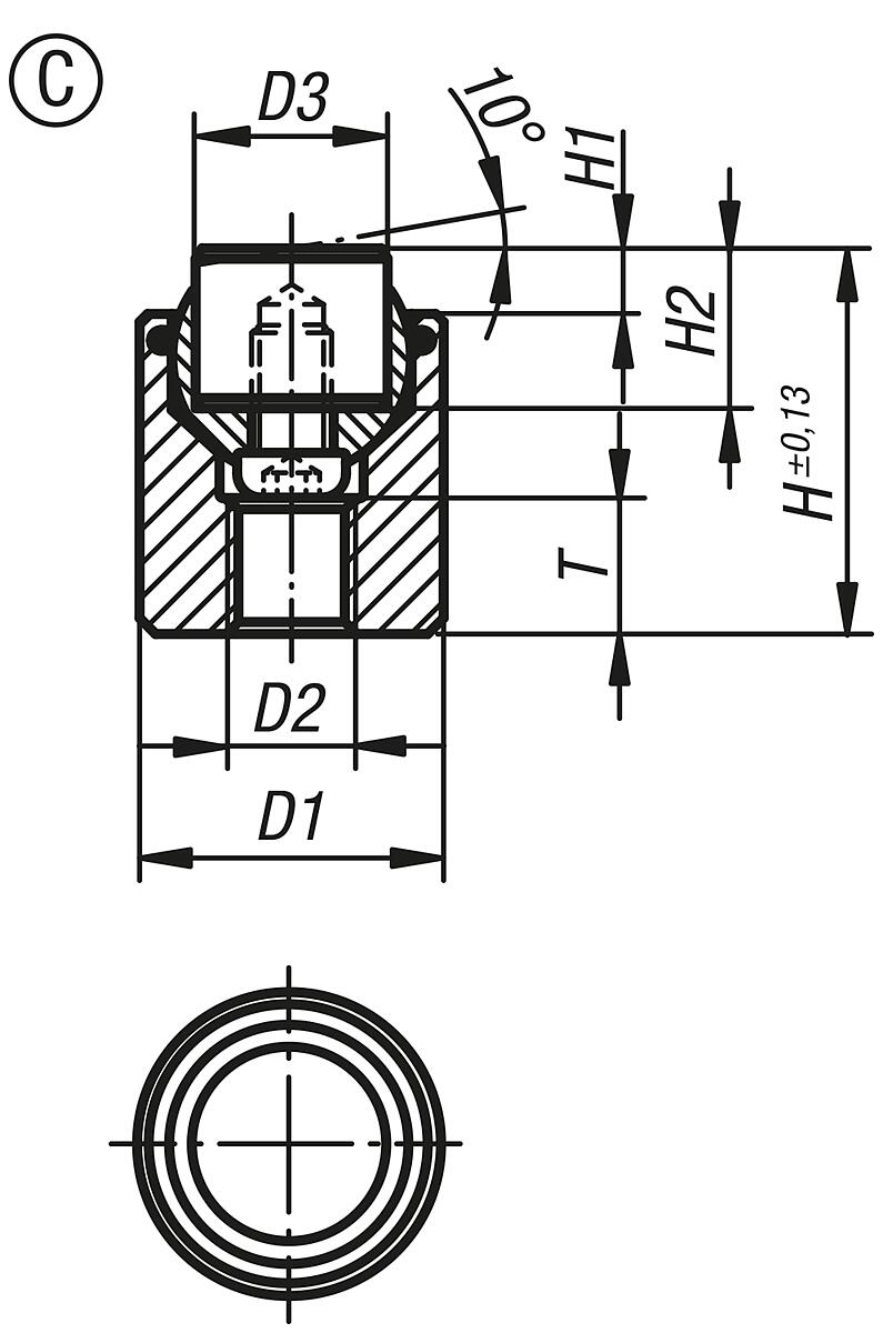 Kipp K0285.130X030 PENDELAUFLAGE FORM C MIT O RING, D1=30, L1=30 - K0285-C Pendelauflagen mit O Ring und auswechselbaren Einsaetzen - Form C - Massblatt