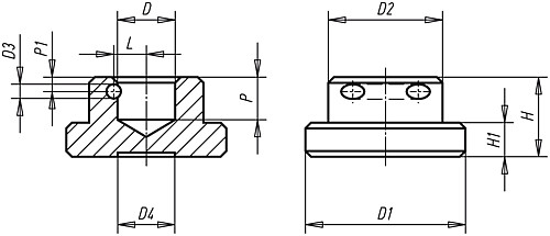 Norelem 07141-20 DRUCKSTÜCK MIT SICHERUNGSSTIFT, D1=40 - Norelem 07141 Druckstuecke mit Sicherungsstift