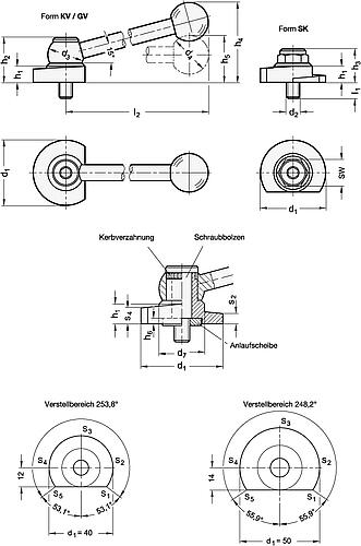 Ganter 918.6-40-GV-L Spannriegel, Klemmung nach oben, Edelstahl - GN 918-6 Spannriegel - Klemmung nach oben - Edelstahl-Skizze