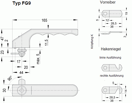 Leschhorn FG9-30.006.HL    Hakenriegel, links - Leschhorn FG9 Verriegelungsgriffe - Typ FG9