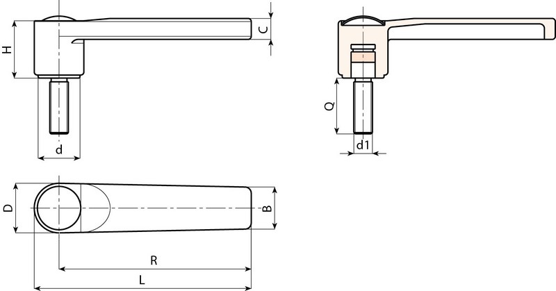 Leschhorn A149 Schaltgriffe  R 125; Außengewinde M14x50; schwarz - Boteco A149 Schaltgriffe