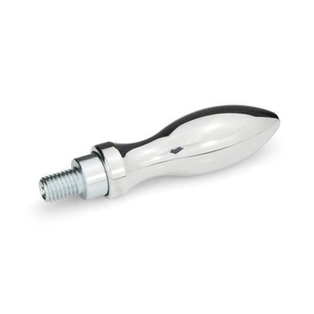 Ganter 98-ST-16-E DREHBARE BALLENGRIFFE, DIN 98, FORM E: MIT GEWINDEZAPFEN - DIN-98-Drehbare-Ballengriffe-Stahl-Aluminium-Kunststoff-mit-Gewindezapfen-Aluminium