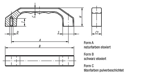 Kipp K0199.120061 BÜGELGRIFF FORM A, A=120, M6, NATURFARBEN ELOXIERT - KIPP K0199 Buegelgriffe