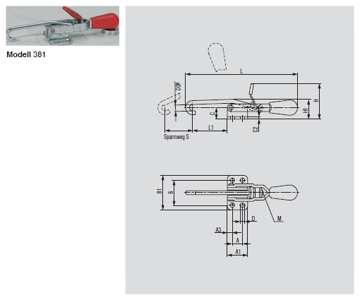 DESTACO 381 Haken-Verschluss-Spanner Haltekraft 4500N, Spannweg 155mm - 381 Haken-Verschluss-Spanner - Hakenspanner