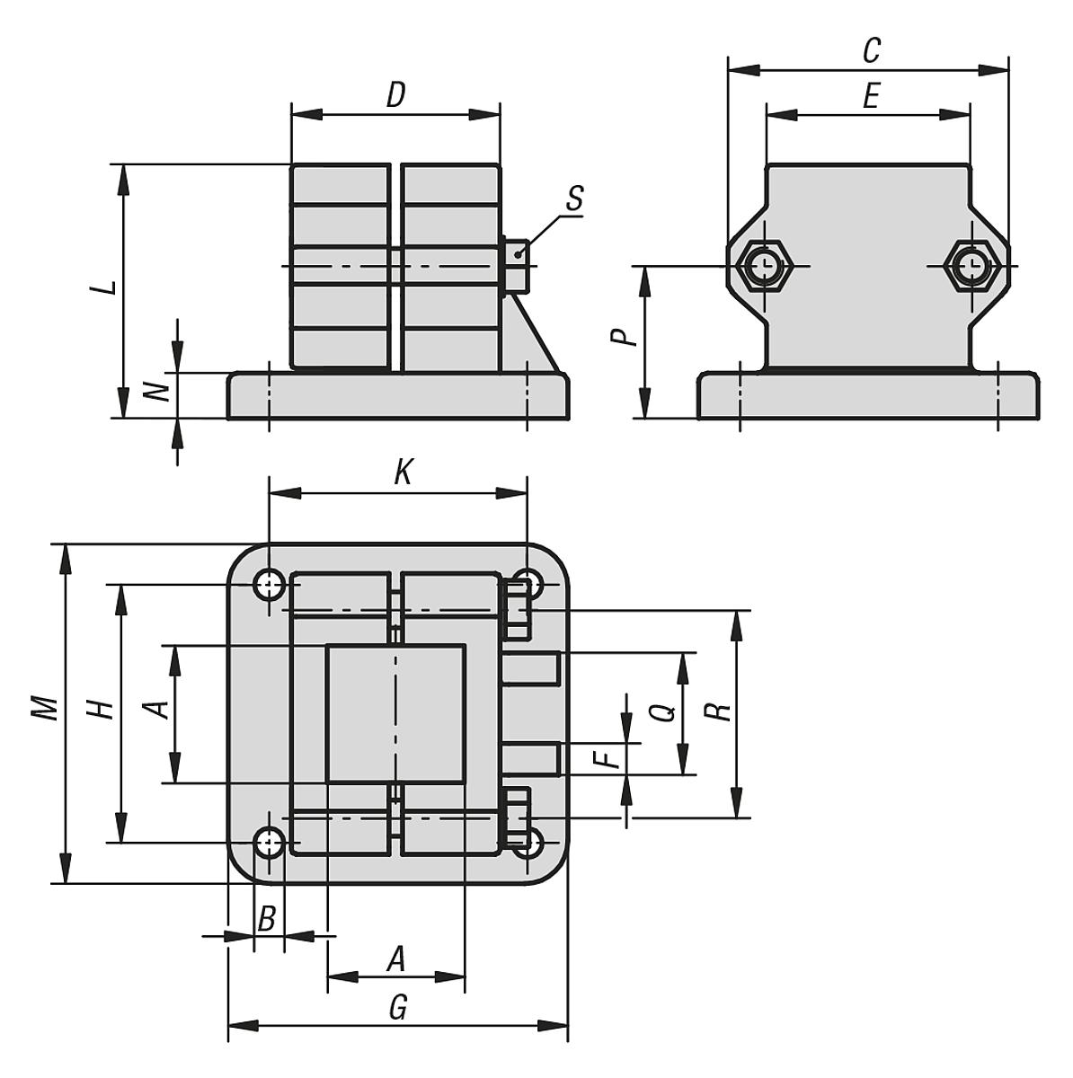 Kipp K0478.5230 FUSSKLEMMSTÜCK ALUMINIUMGUSS, A=30,3 - K0478 Fussklemmstuecke - Aluminium - Massblatt