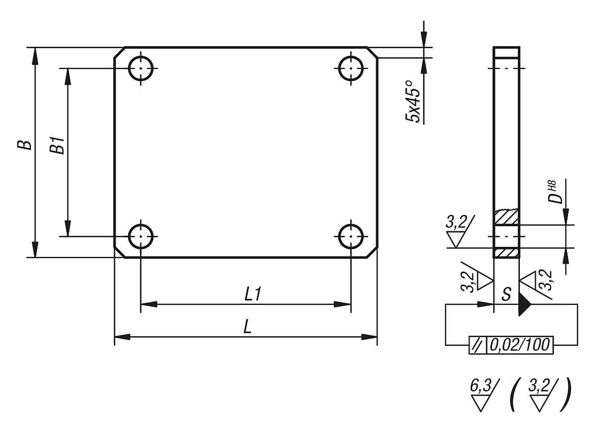 Norelem 01060-03 STAHLSOCKEL, L=200, B=160 - NLM 01060 Stahlsockel - Massblatt