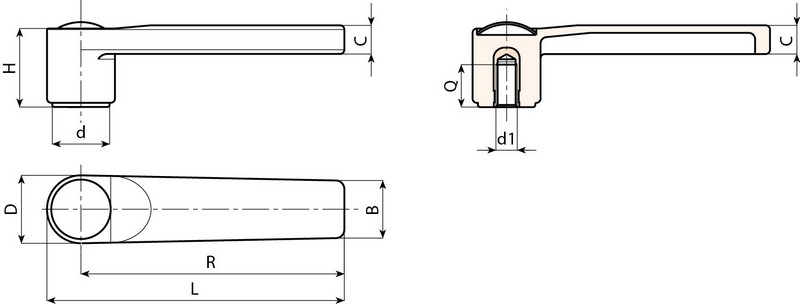 Leschhorn A148 Schaltgriffe  R 125; Innengewinde M10; schwarz - LE A148 Schaltgriffe - Innengewinde - Kunststoff-EcoLine-Massblatt