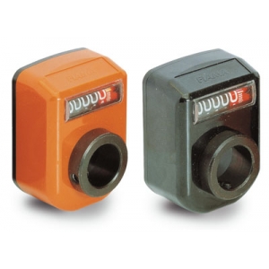 Fiama OP7-B-10,0-DX-20-R mechanische digitale  Positionsanzeigen, Ansicht B vertikal, Steigung 10mm, Anzeige nach 1 Umdrehung 0010,0; DX= rechts steigend, Hohlwelle 20H7, Farbe R= orange, Drehmomentstütze - LE70063 OP7