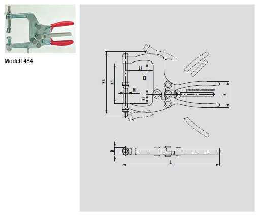 DESTACO 484 Spannzange Schnellöse Haltekraft 3200N - 5400N - 484 Spannzange Schnelloese