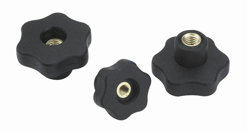Leschhorn F177 Sterngriffe  D 30; d 15; Gewinde d1 M5; Kunststoff PA, schwarz, mit durchgehender Gewindebuchse Messing - Boteco F177 Sterngriffe