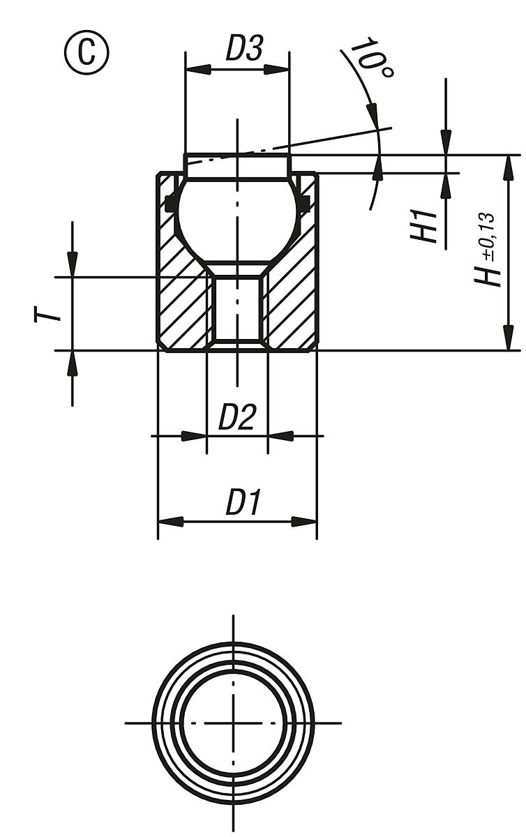 Kipp K0284.105X025 PENDELAUFLAGE FORM C MIT O RING, D3=M5, L=25 - K0284-C Pendelauflagen mit O Ring - Form C - Massblatt