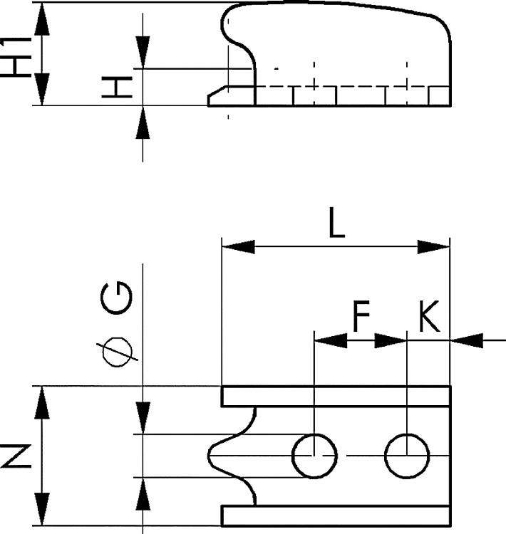 AMF 6848GV-2 Gegenhalter, Größe : 2, ØG: 5,2, H: 5, L: 26 - LE 6848GV Gegenhalter -Skizze