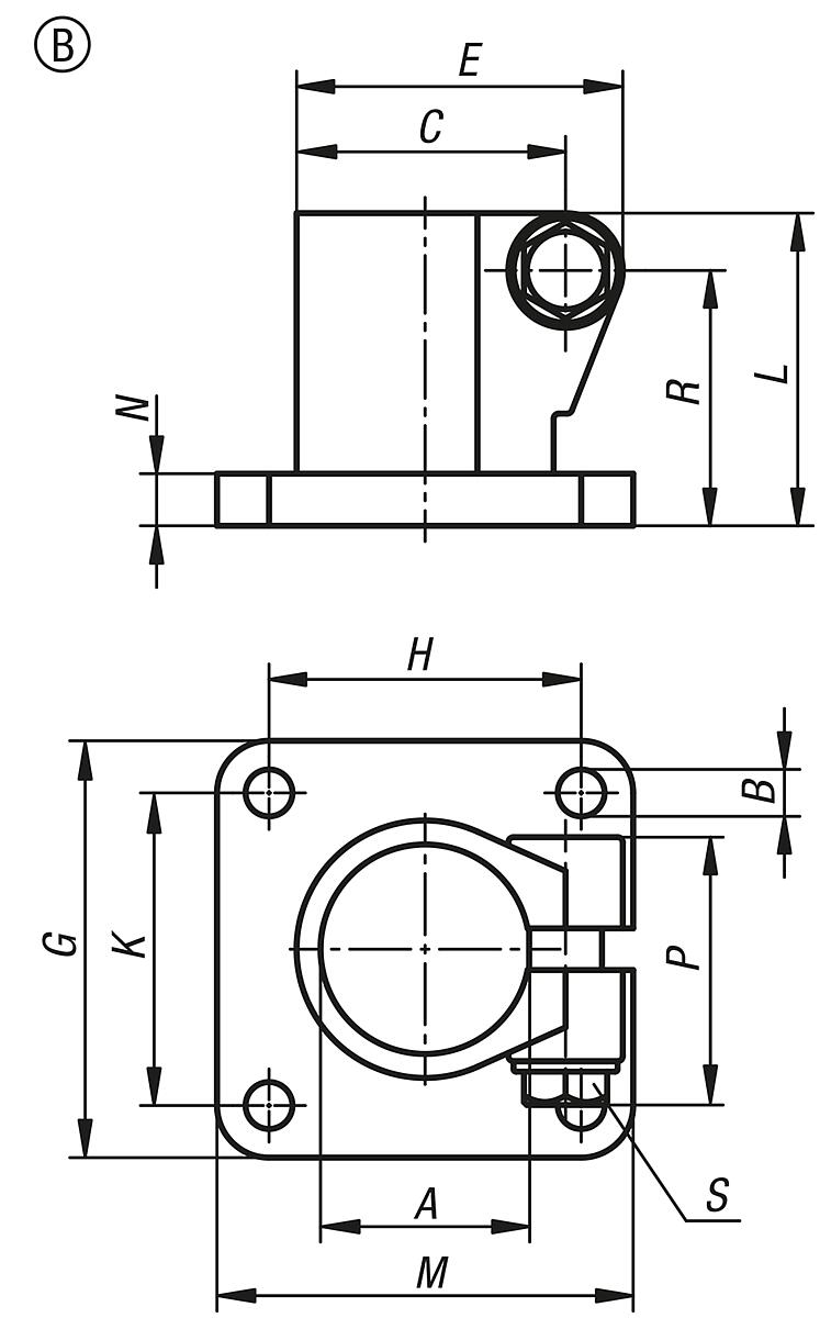 Norelem 29010-130 ROHRVERBINDER MIT FUß M=60 G=60 L=50, FORM:B EDELSTAHL, FÜR RUNDROHRE, A=30,1 - NLM 29010-NI Rohrverbinder Fuss Edelstahl - Form A und B - Massblatt
