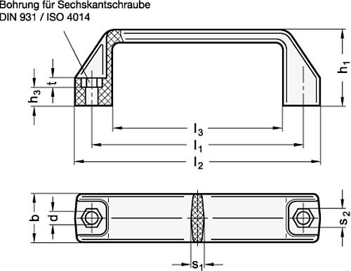Ganter 528.3-PA-117-SW ELESA BÜGELGRIFF - GN 528-3 Buegelgriffe - Kunststoff - fuer Sechskantschraube-Skizze