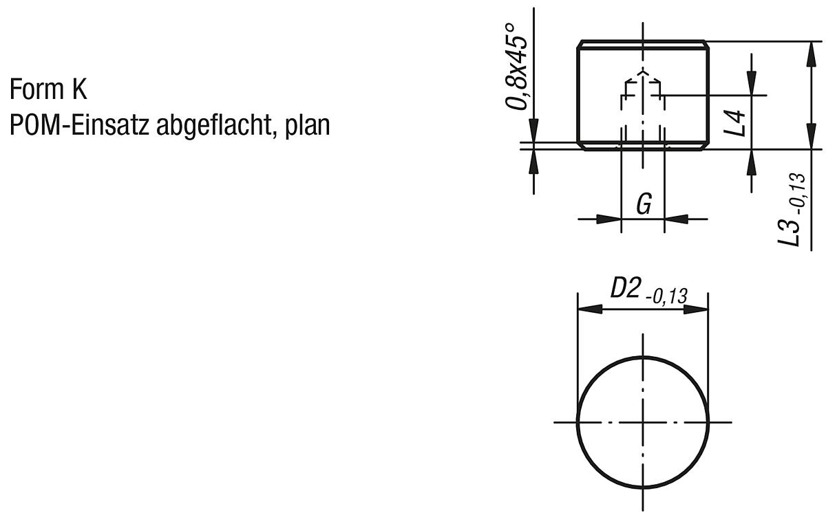 Norelem 07113-16109 GRIPPER RUND FORM K, D2=16, L3=10 - NLM 07113-K Einsaetze rund Form K - Massblatt